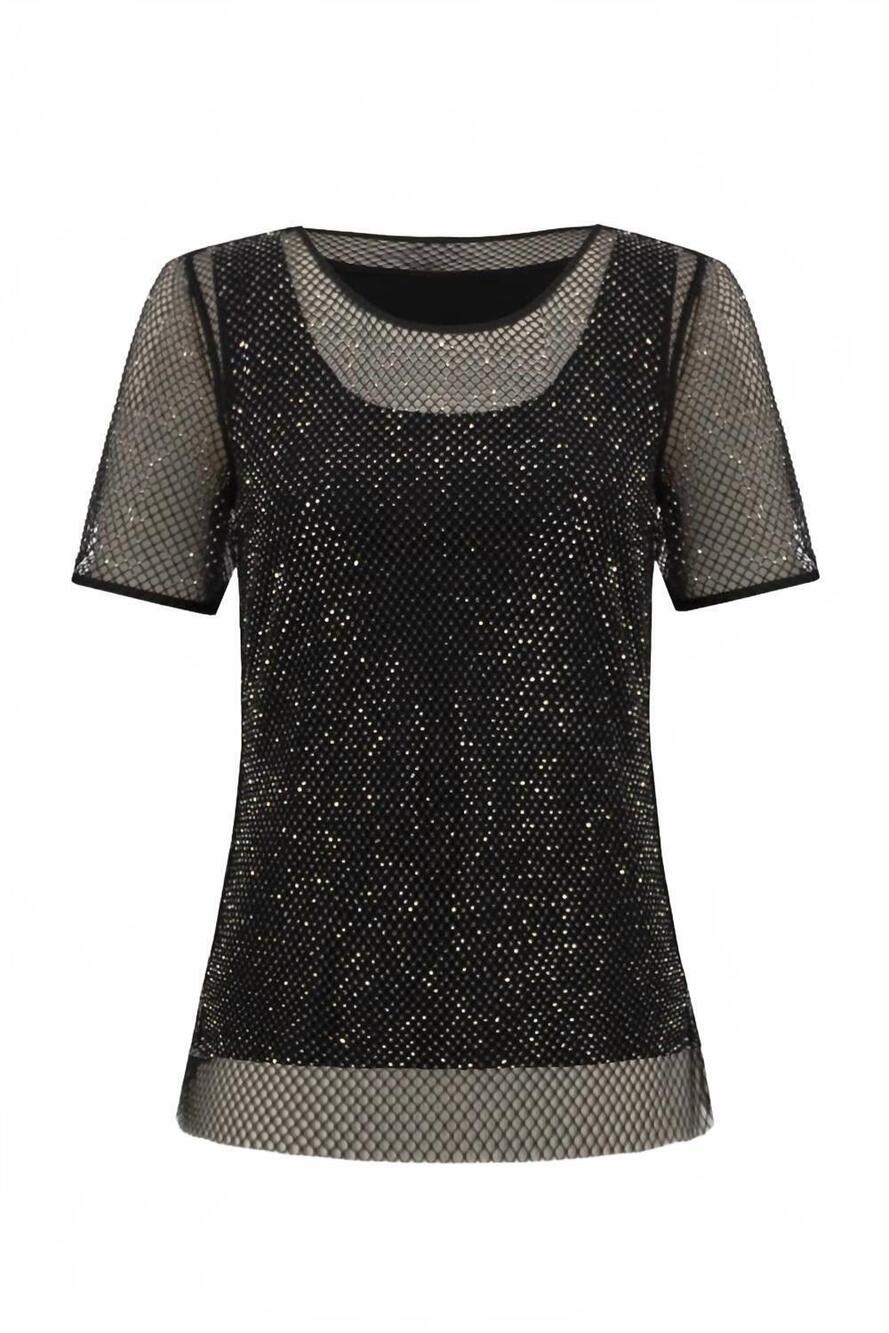NEW JOSEPH RIBKOFF women's two-piece rhinestone mesh top and camisole in black